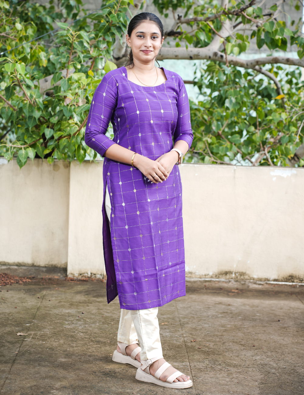 Violet Rawsilk Kurti and Chanderi Dupatta