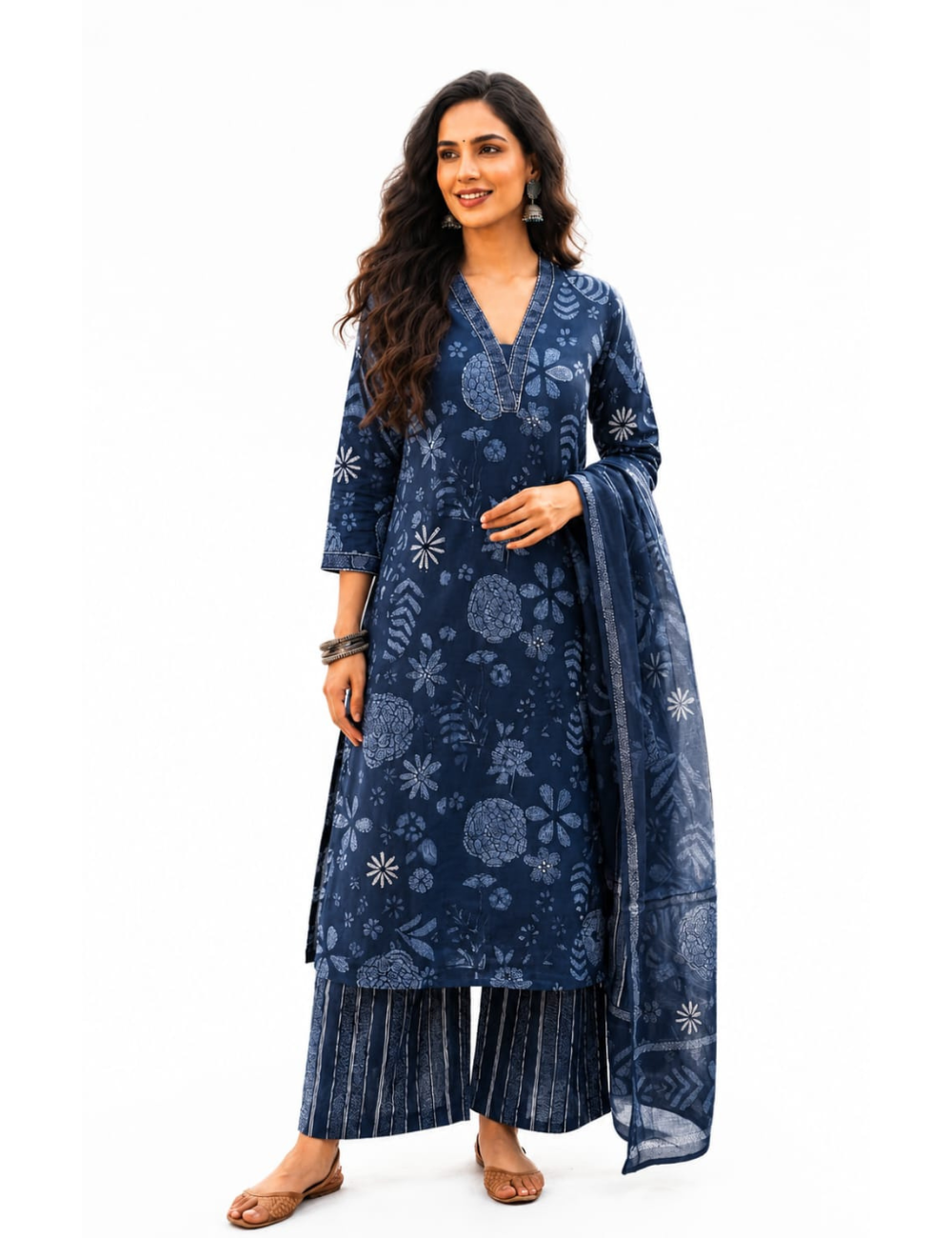 Midnight Bloom – Jaipur Cotton Straight-Cut Suit Set