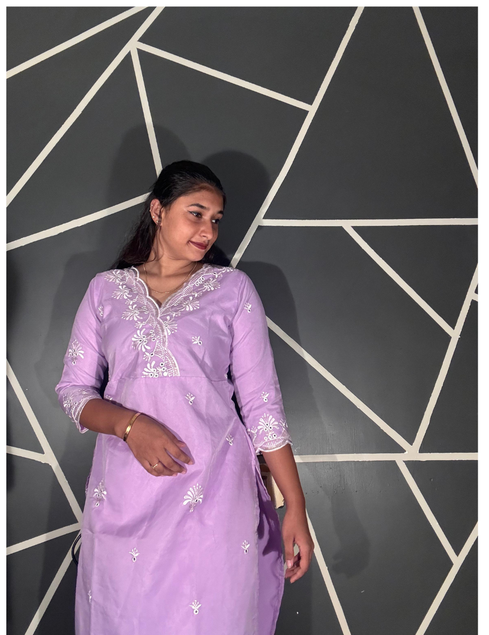 Lavender Soft Organza Cutwork Kurti