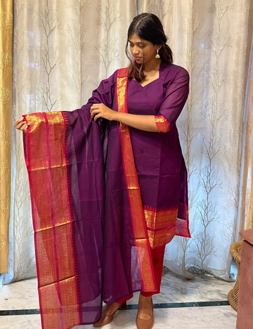 Kanchi Cotton Zari Salwar Set – Plum Purple