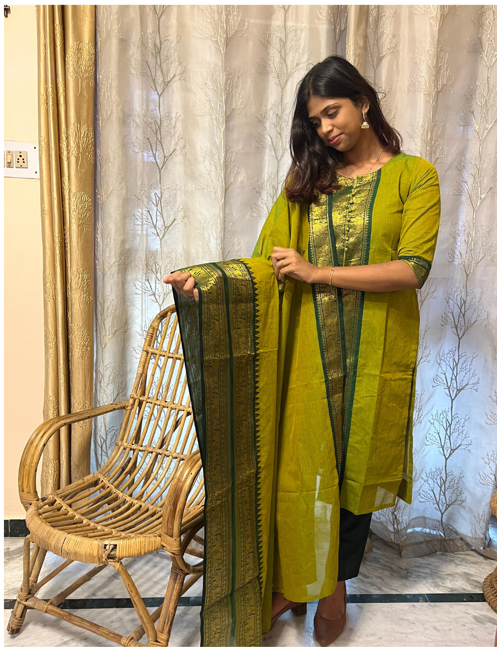 Kanchi Cotton Zari Salwar Set – Green