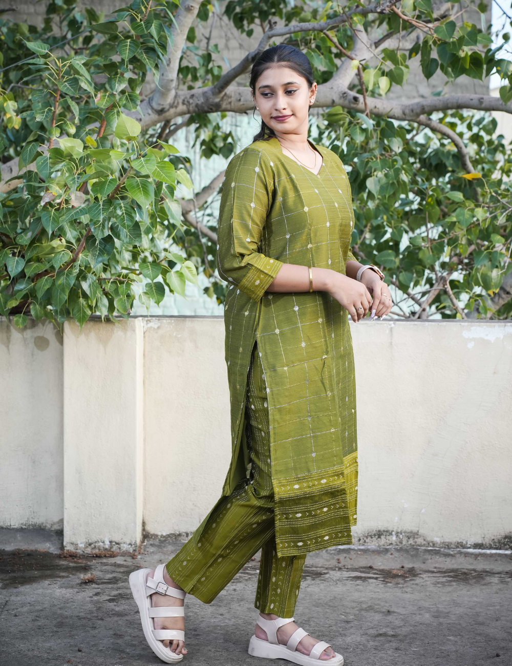 Olive green Kurti with Pant