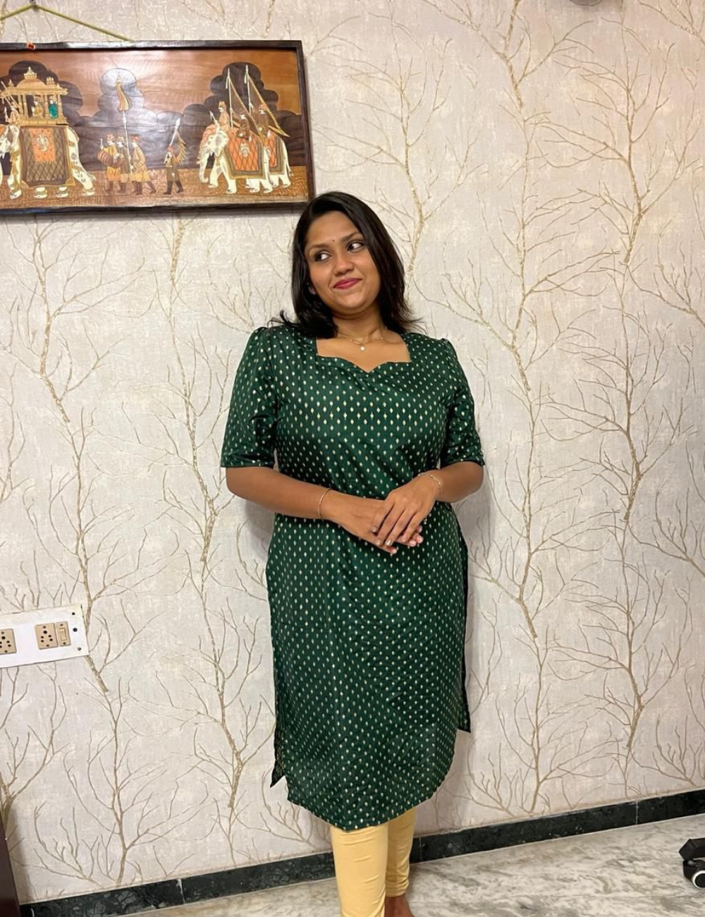 Chanderi Banarasi Kurthi  dark green