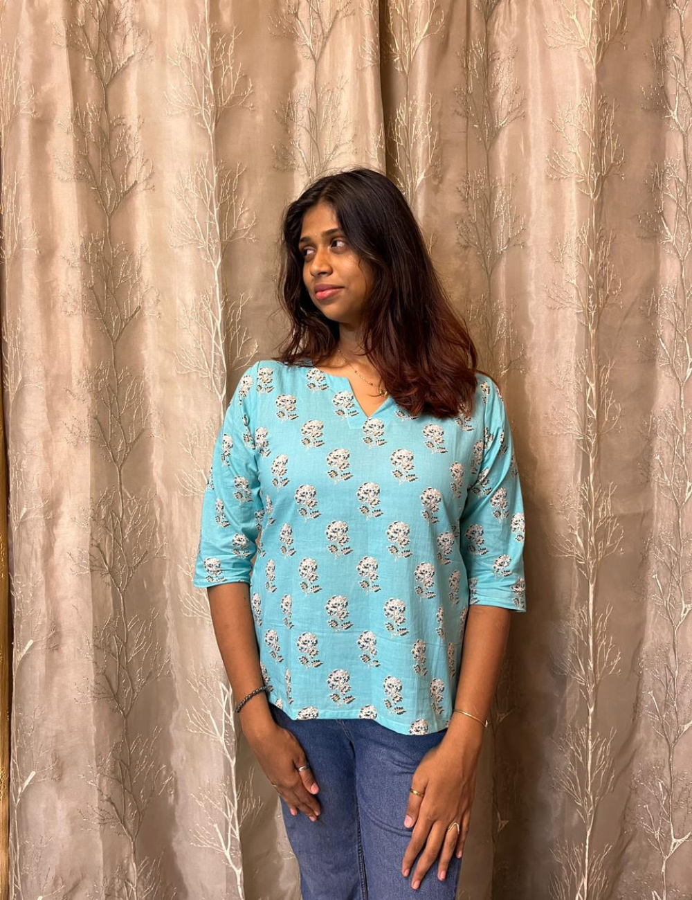 Jaipur Cotton Short Top – Aqua Blue