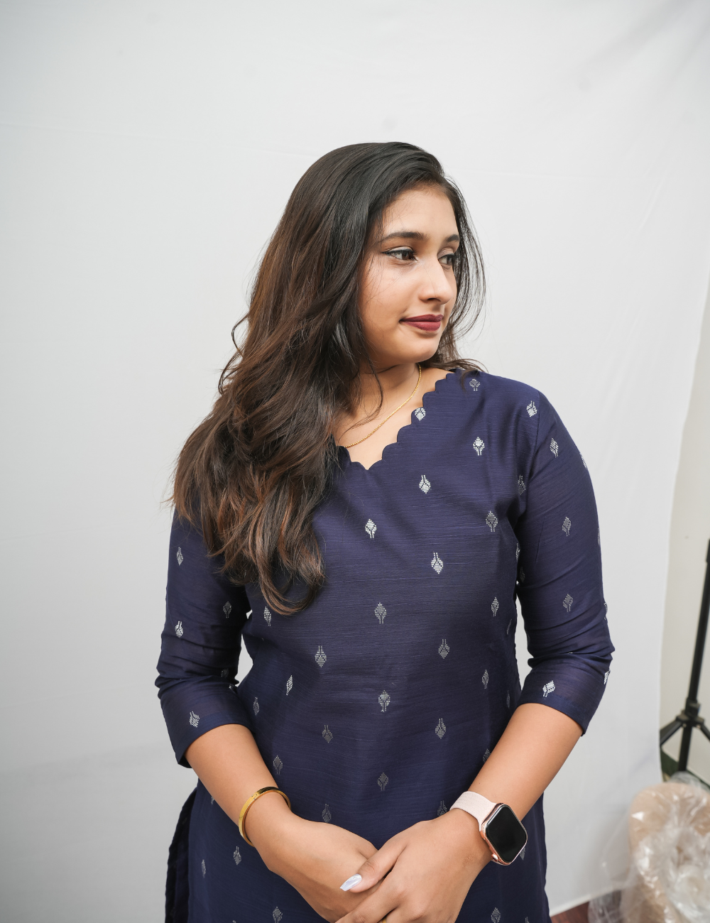 Navy blue Rawsilk Kurti and dupatta