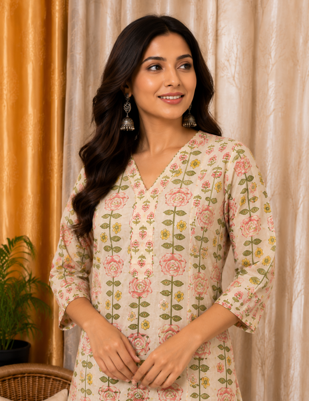 Jaipur Cotton Straight Cut Kurti Set – Peach