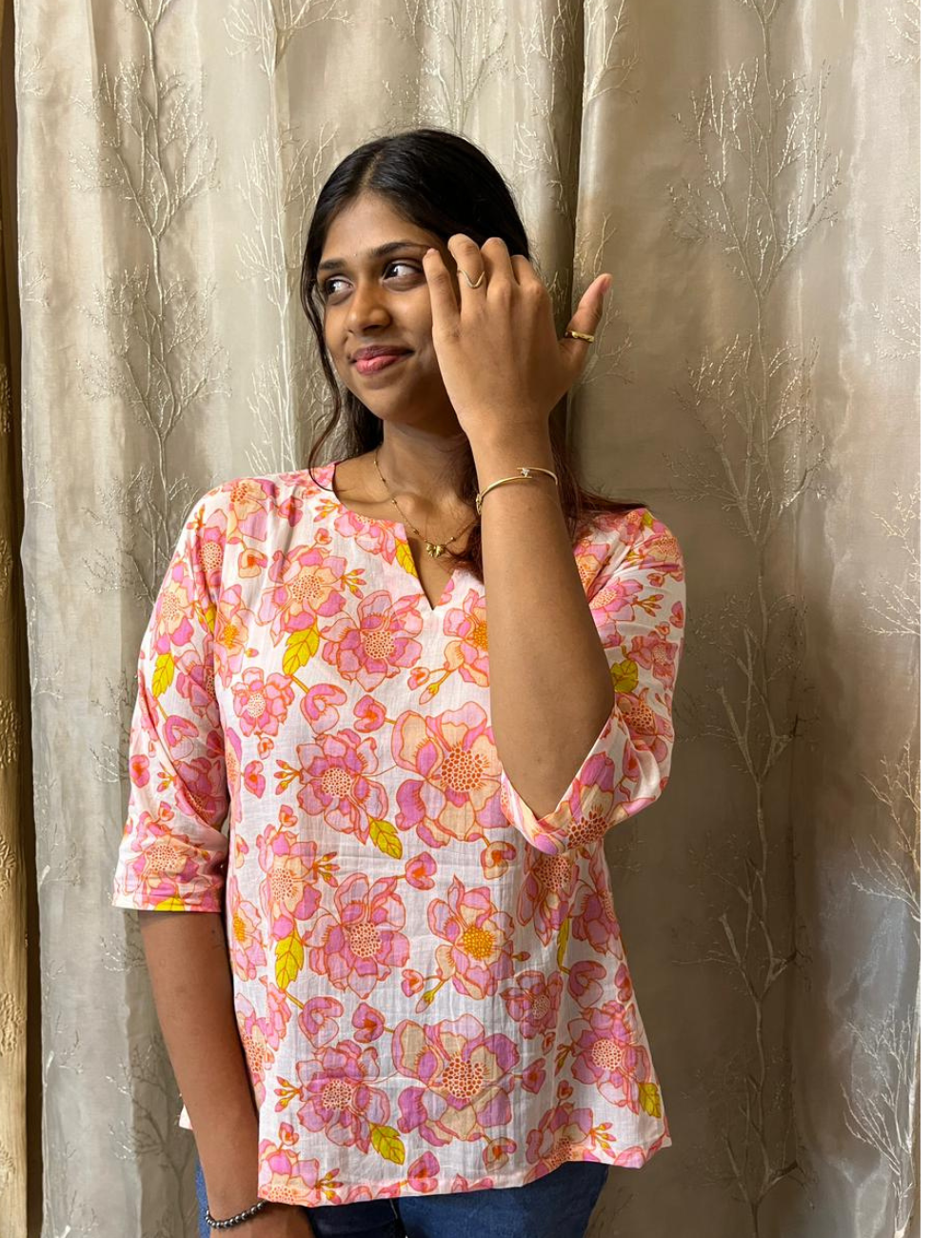 Jaipur Cotton Short Top – Peach Orange