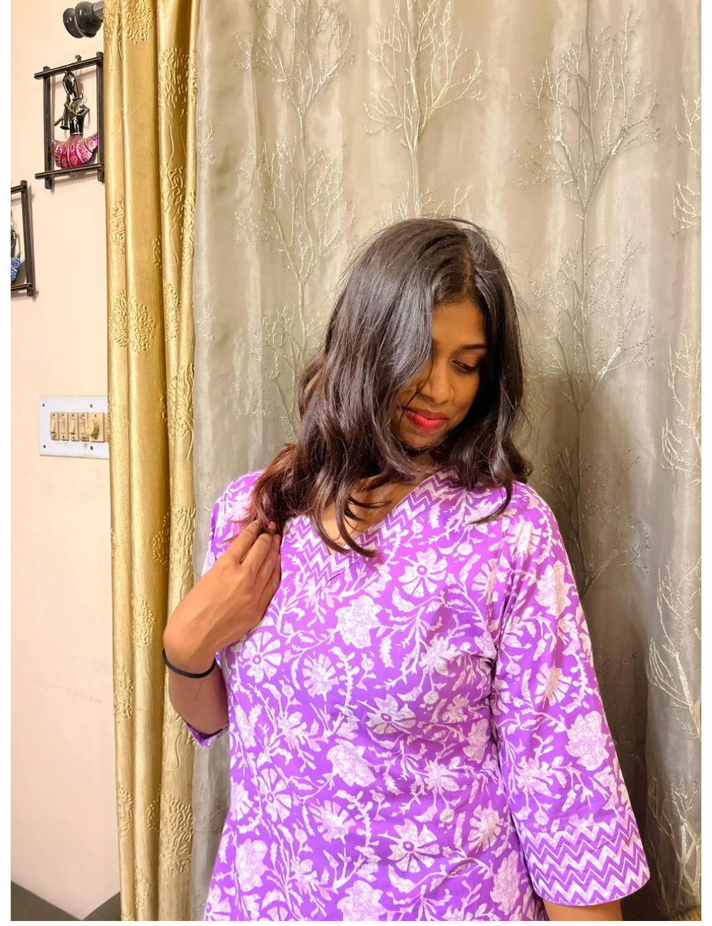 Purple Floral Jaipur Cotton Straight-Cut Set