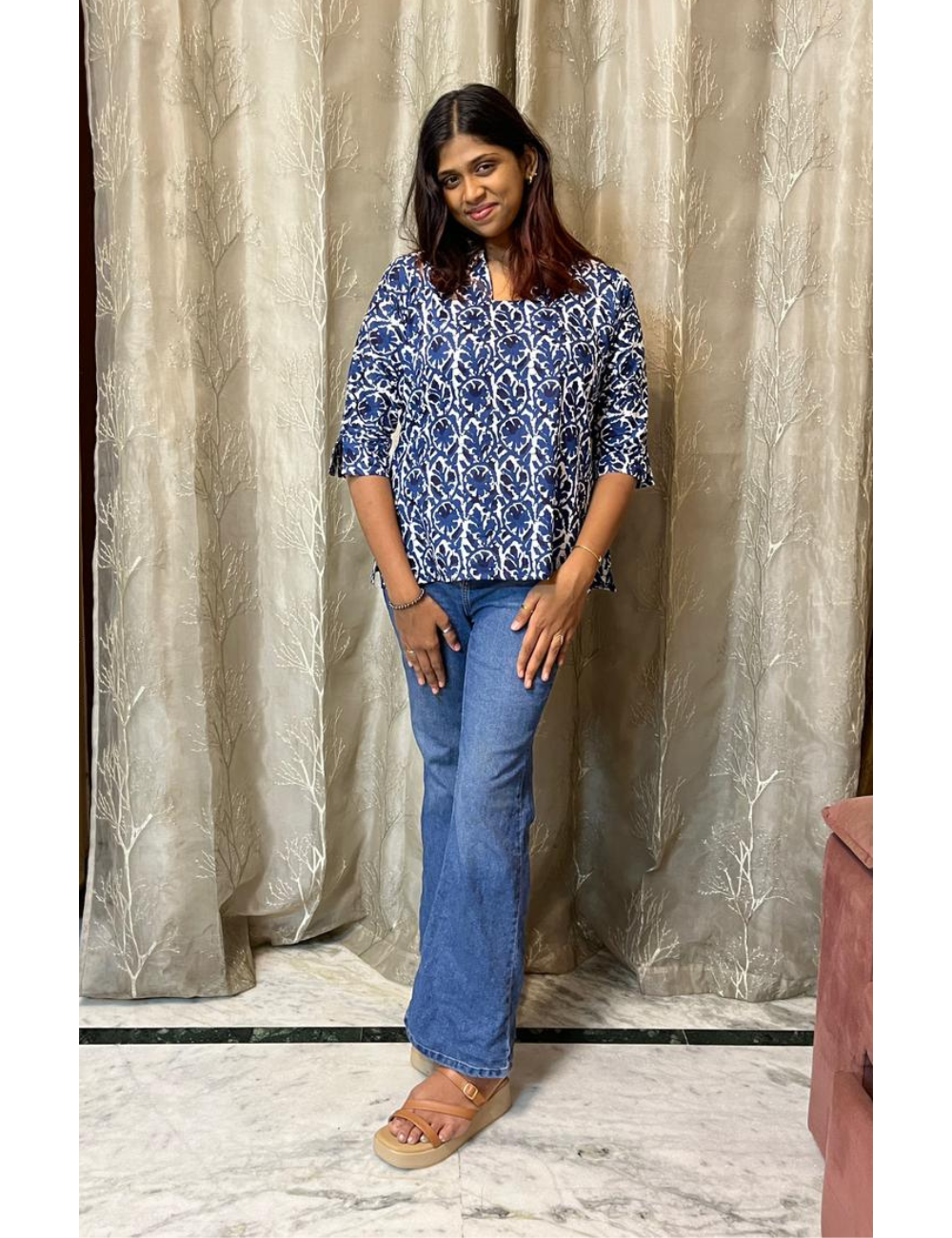 Jaipur Cotton Short Top – Indigo