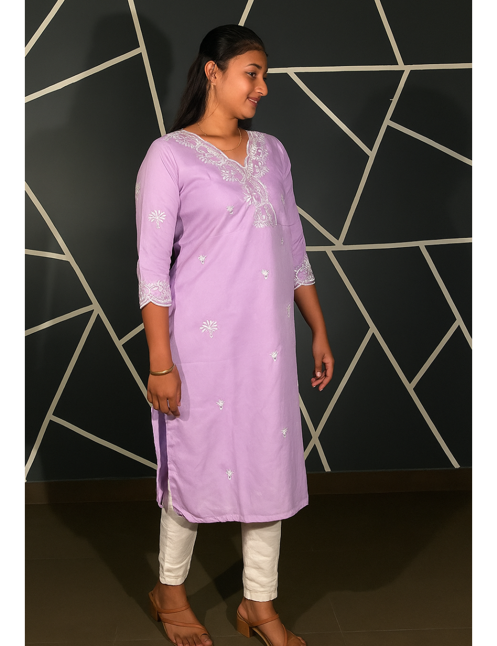 Lavender Soft Organza Cutwork Kurti