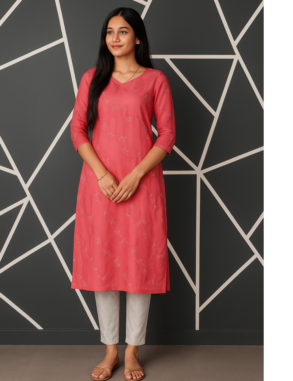 Sweet Pink Soft Organza Sequins work Kurti