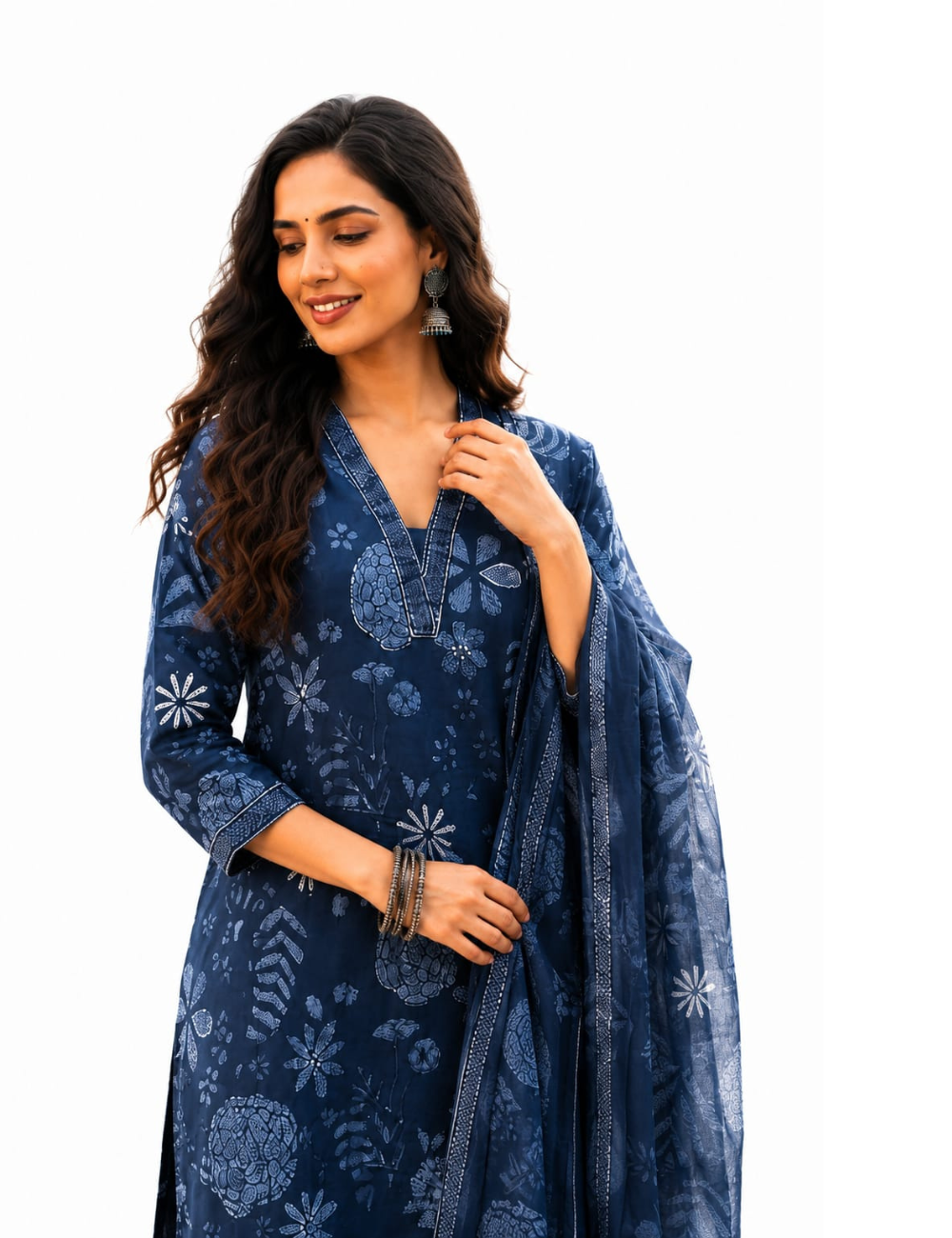 Midnight Bloom – Jaipur Cotton Straight-Cut Suit Set
