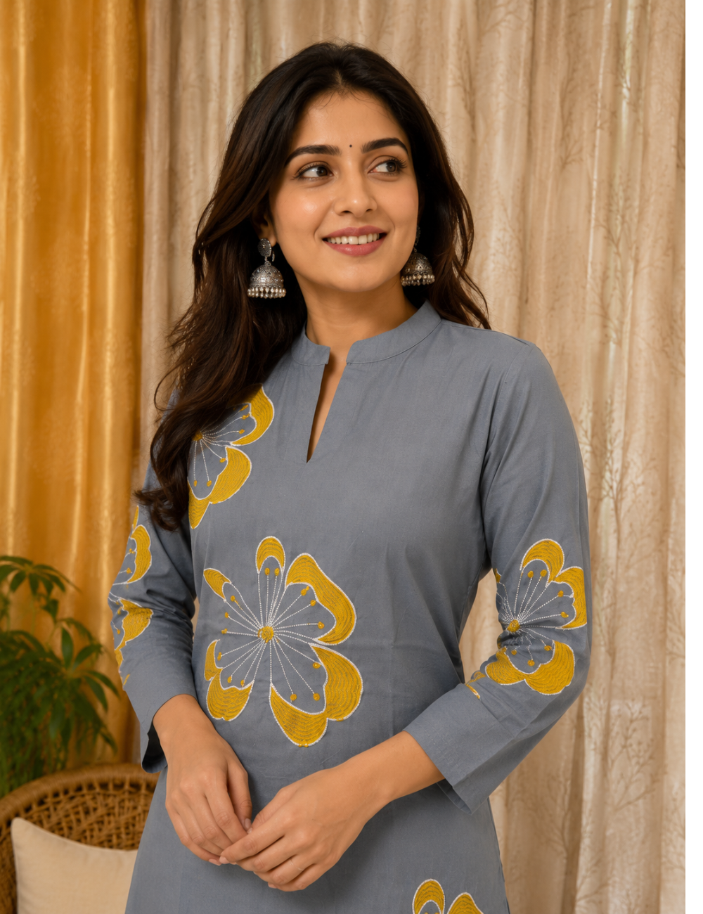 Jaipur Cotton Straight Cut Co-ord Set – Grey Bloom