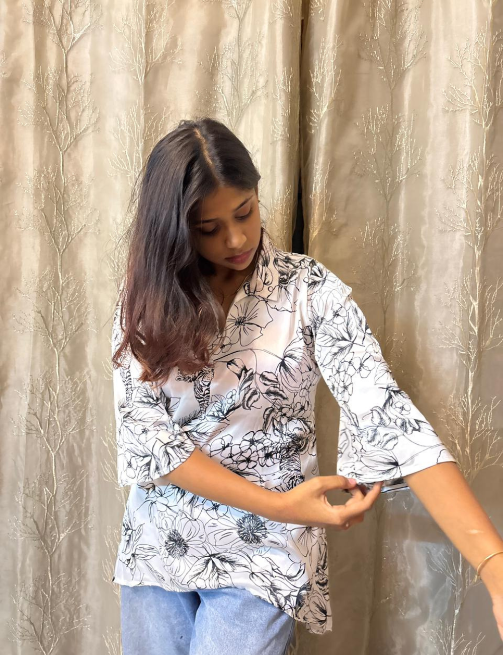 Fish-Cut Crepe Short Top