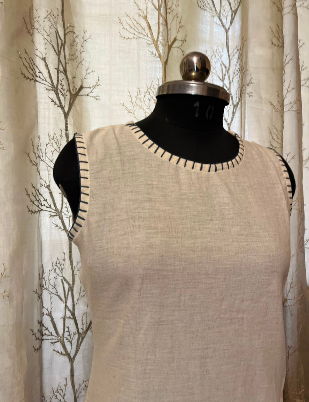 Cream Khadi Sleeveless Kurthi and Pant set