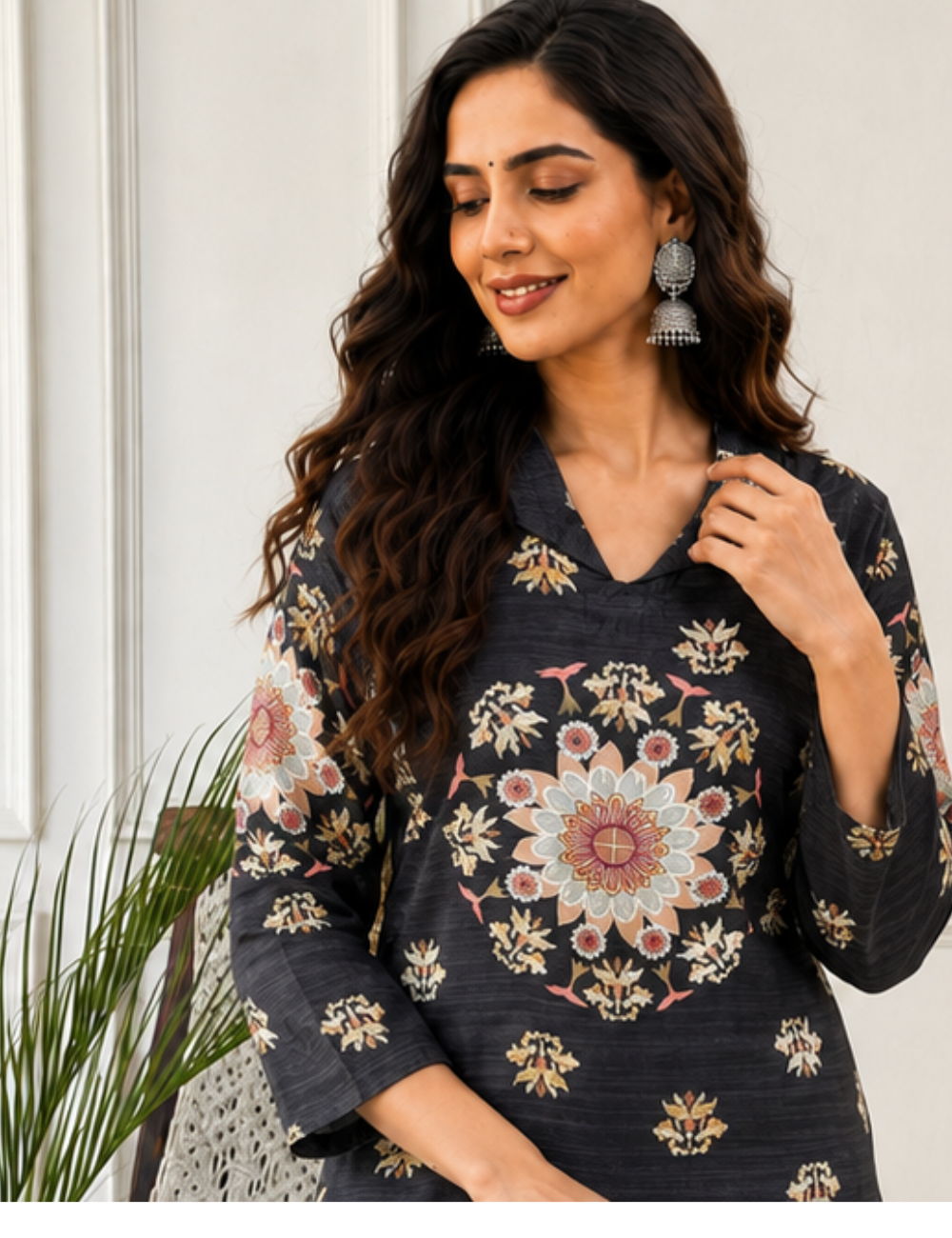 Charcoal Floral Premium Muslin Co-ord Set