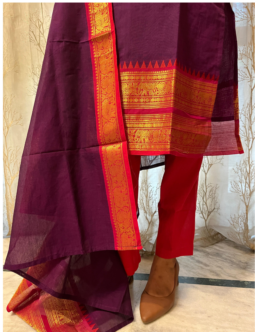 Kanchi Cotton Zari Salwar Set – Plum Purple
