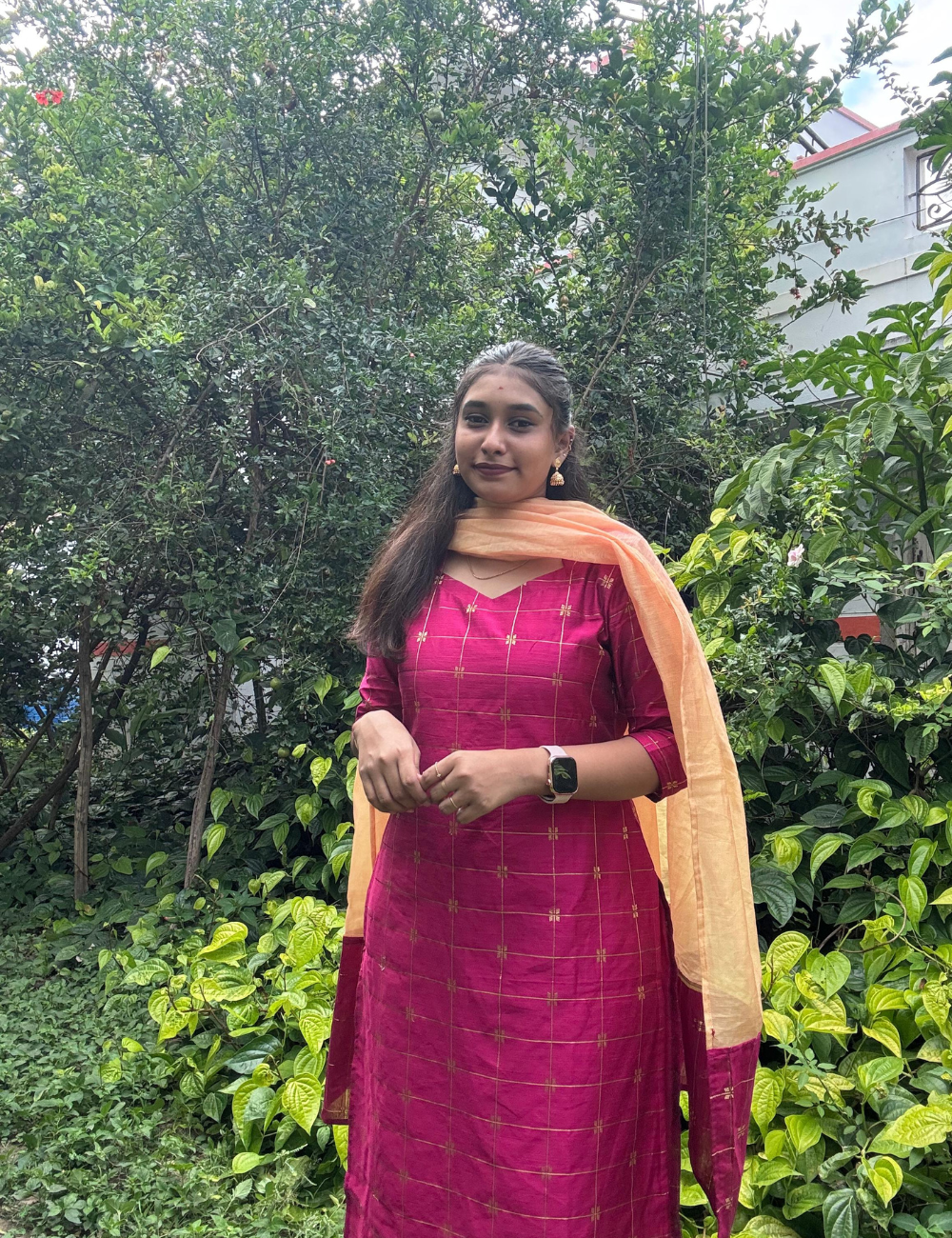 Plum Majenta Silk type Kurti and Dupatta