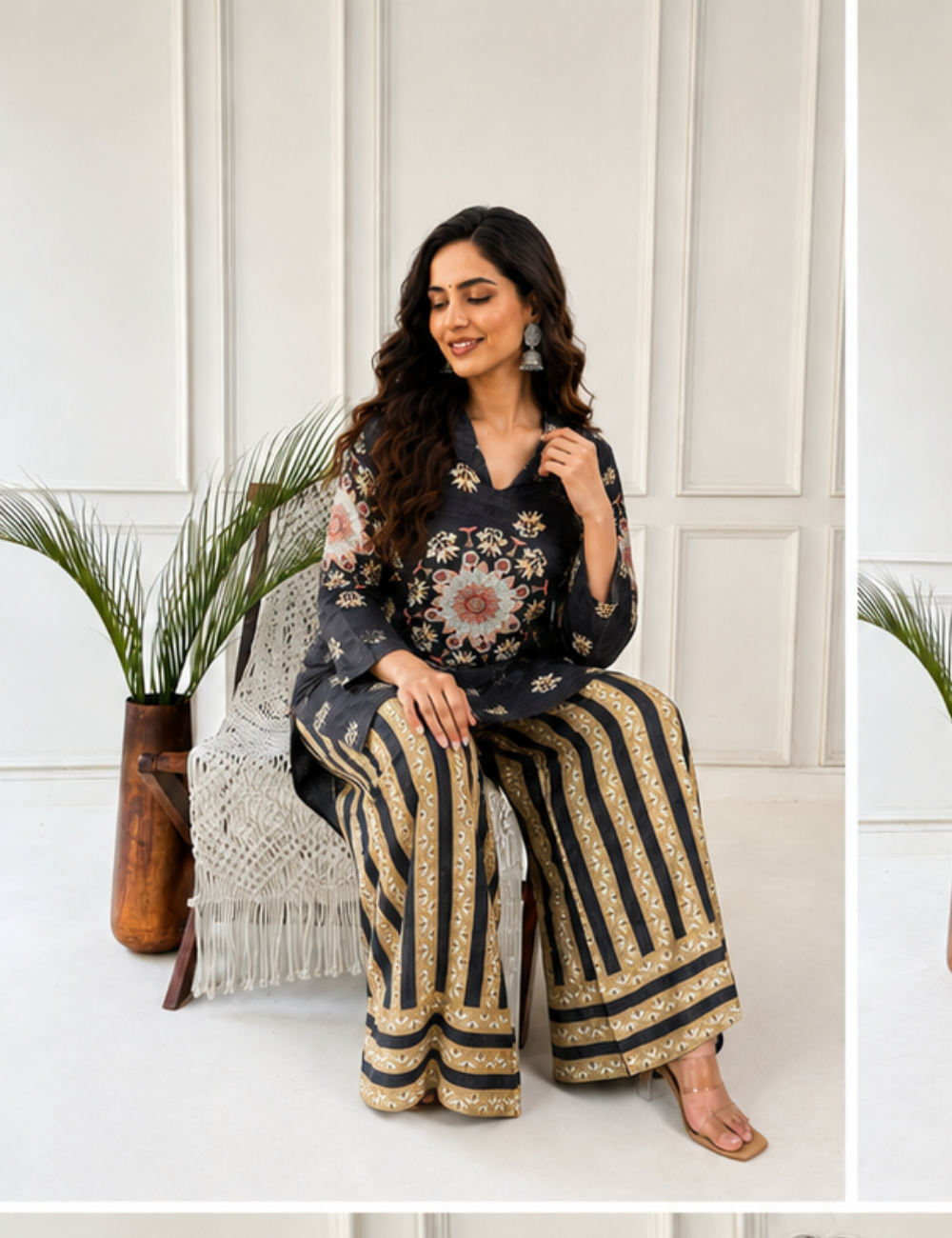 Charcoal Floral Premium Muslin Co-ord Set