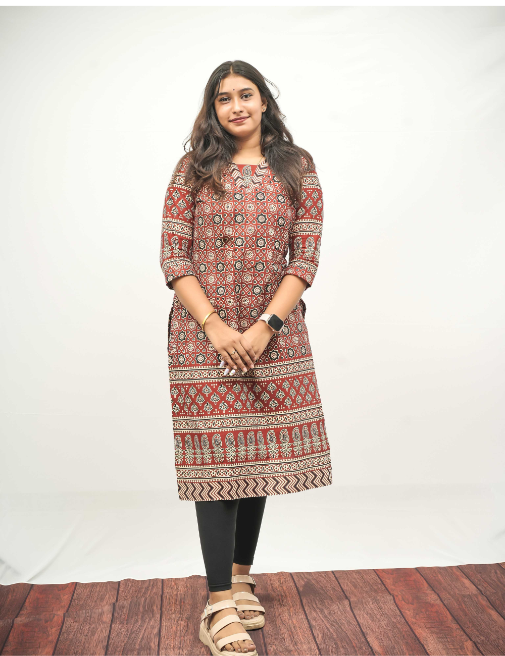 Maroon Ajrakh Cotton Kurti