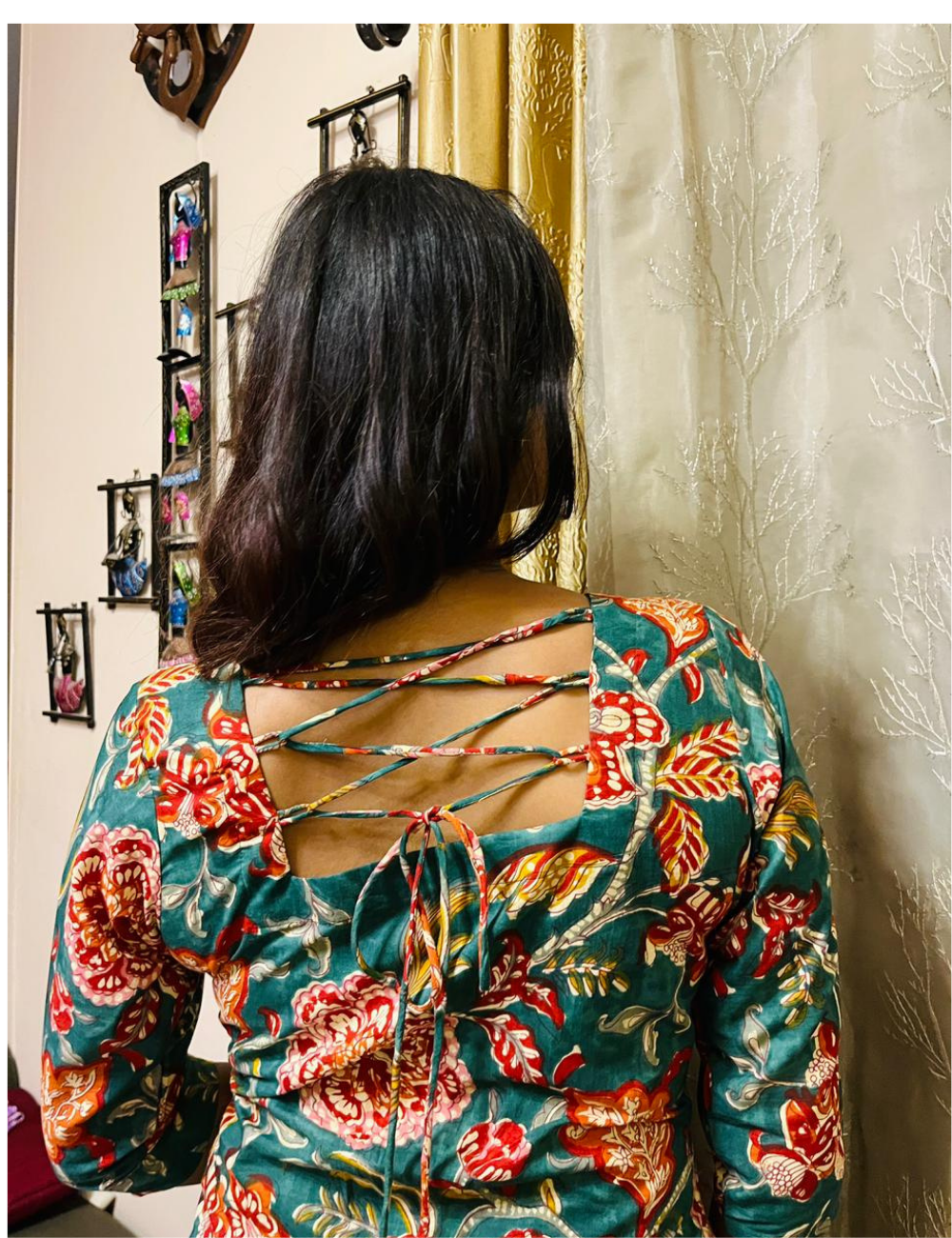 Green Floral Jaipur Cotton Straight-Cut Kurthi