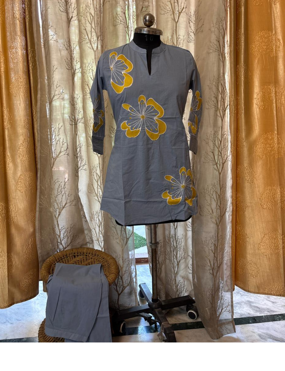 Jaipur Cotton Straight Cut Co-ord Set – Grey Bloom