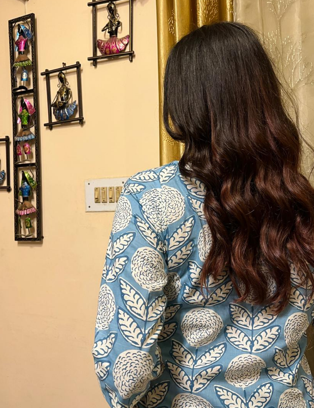 Sky Blue Floral Jaipur Cotton Straight-Cut Kurthi