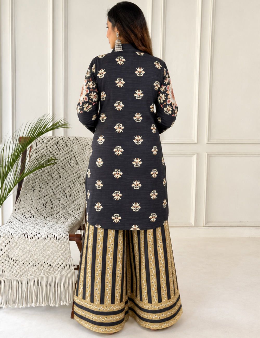 Charcoal Floral Premium Muslin Co-ord Set