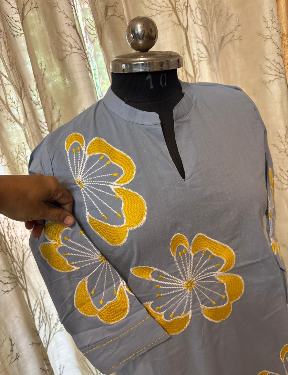 Jaipur Cotton Straight Cut Co-ord Set – Grey Bloom