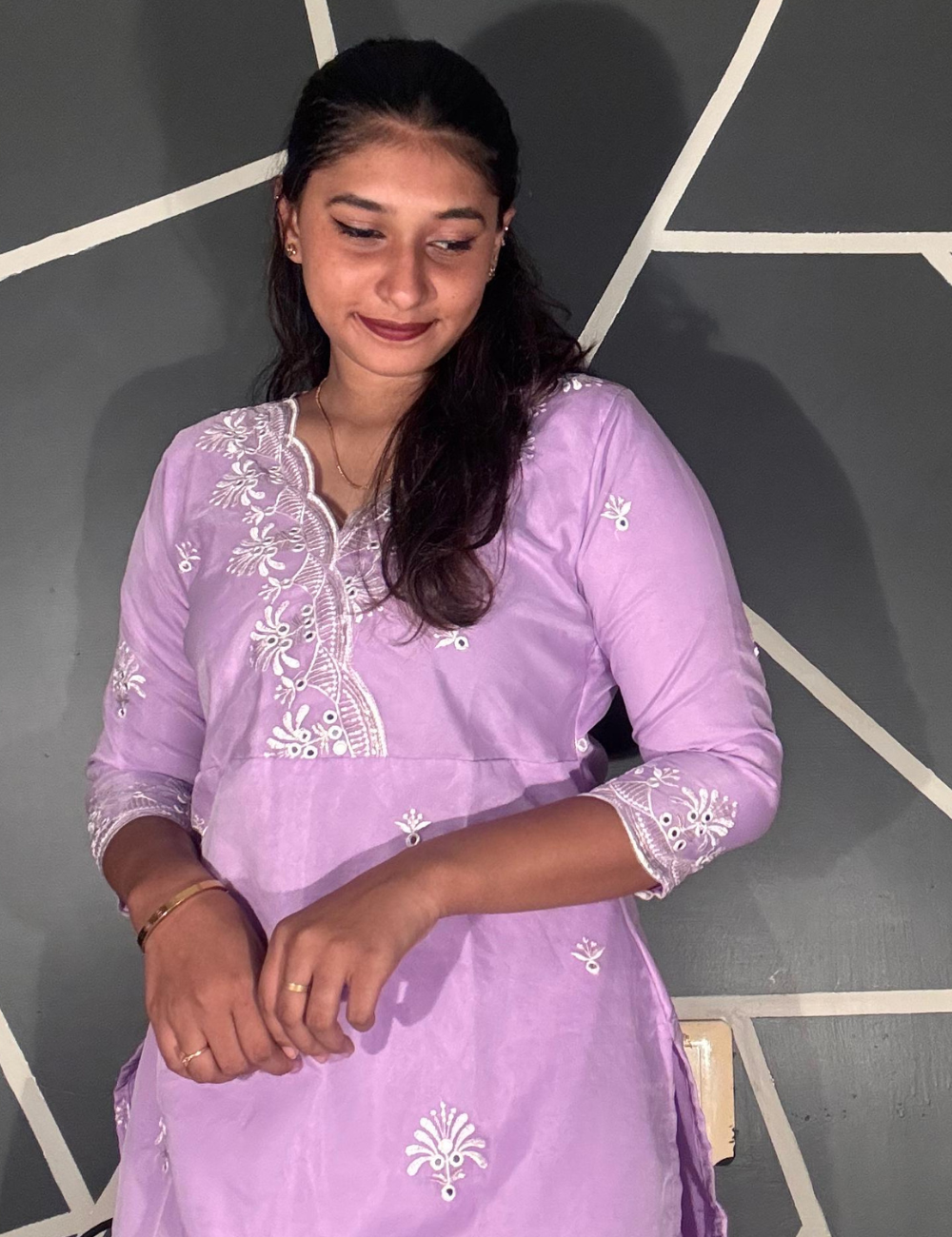 Lavender Soft Organza Cutwork Kurti