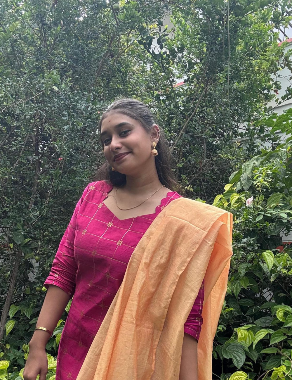 Plum Majenta Silk type Kurti and Dupatta