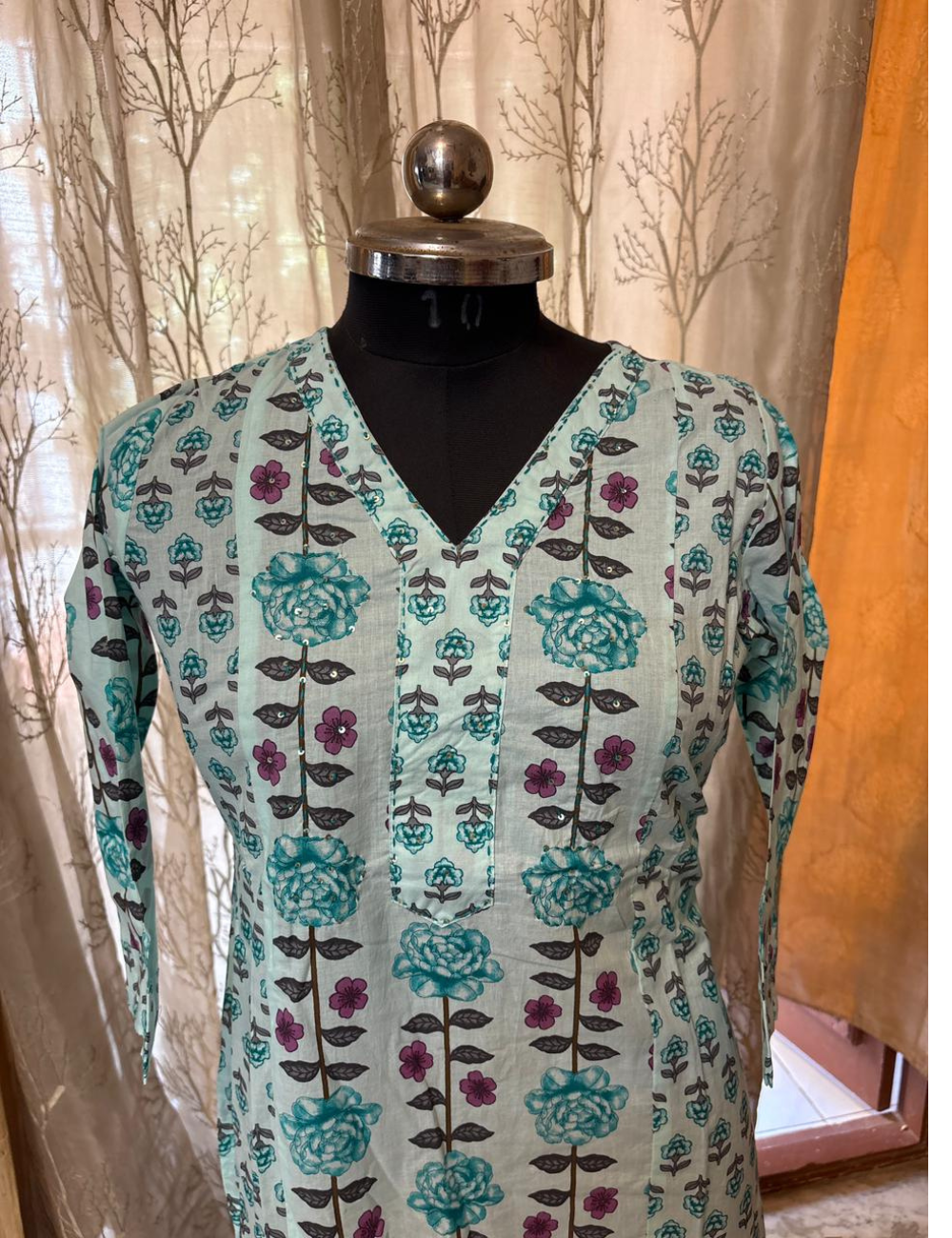 Jaipur Cotton Straight Cut Kurti Set – Aqua Bloom