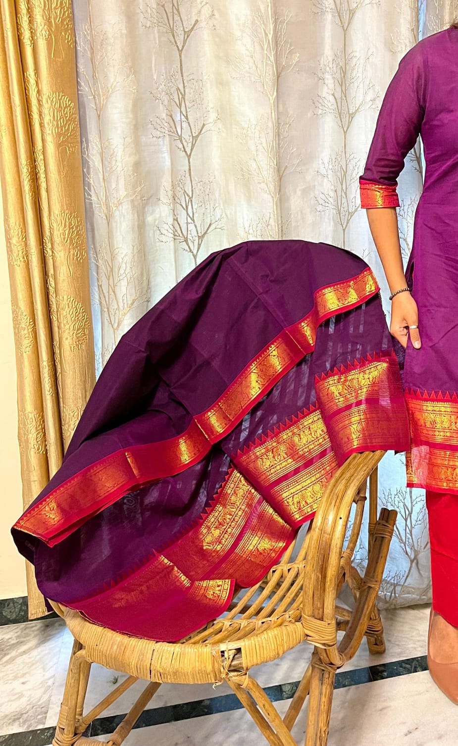 Kanchi Cotton Zari Salwar Set – Plum Purple