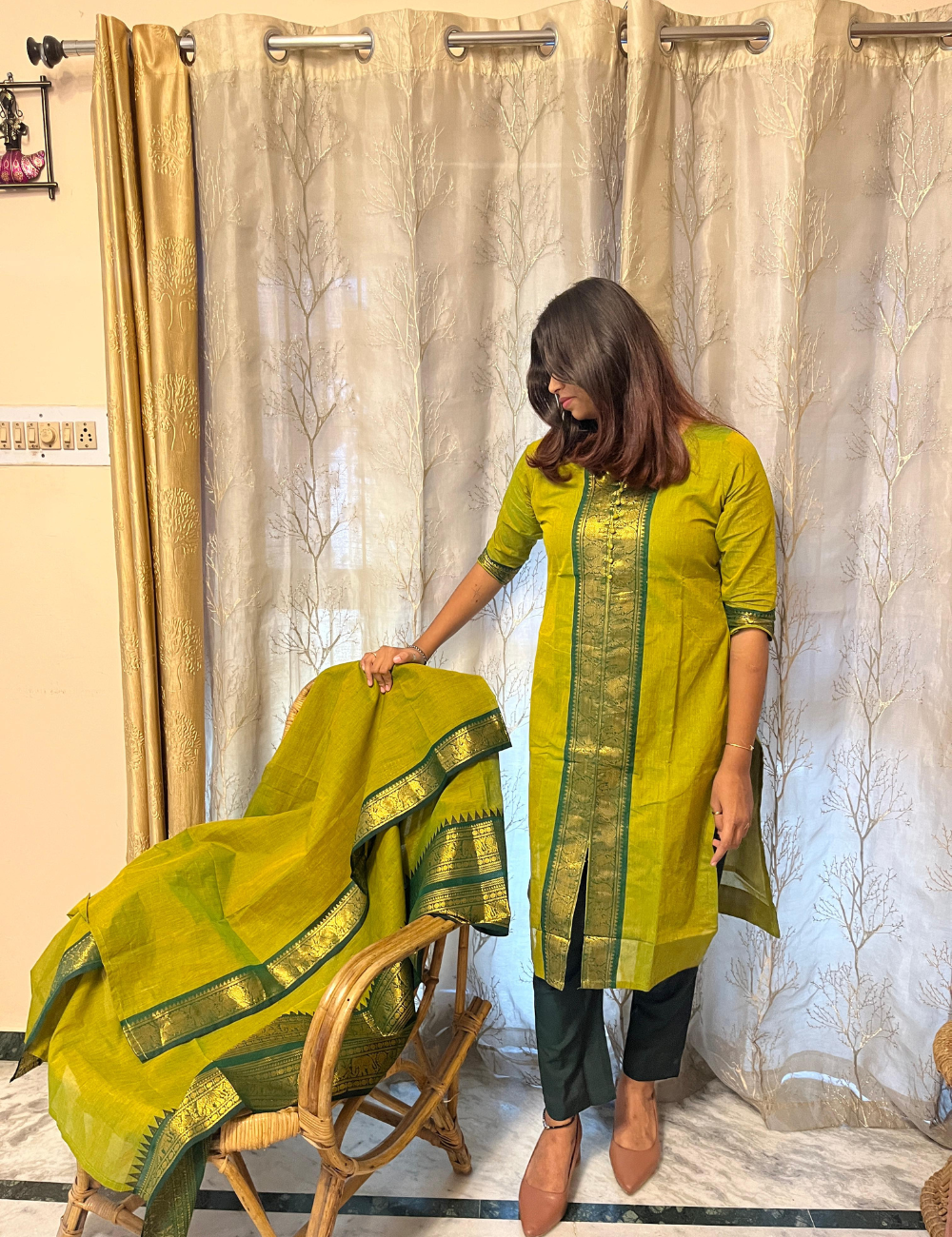 Kanchi Cotton Zari Salwar Set – Green
