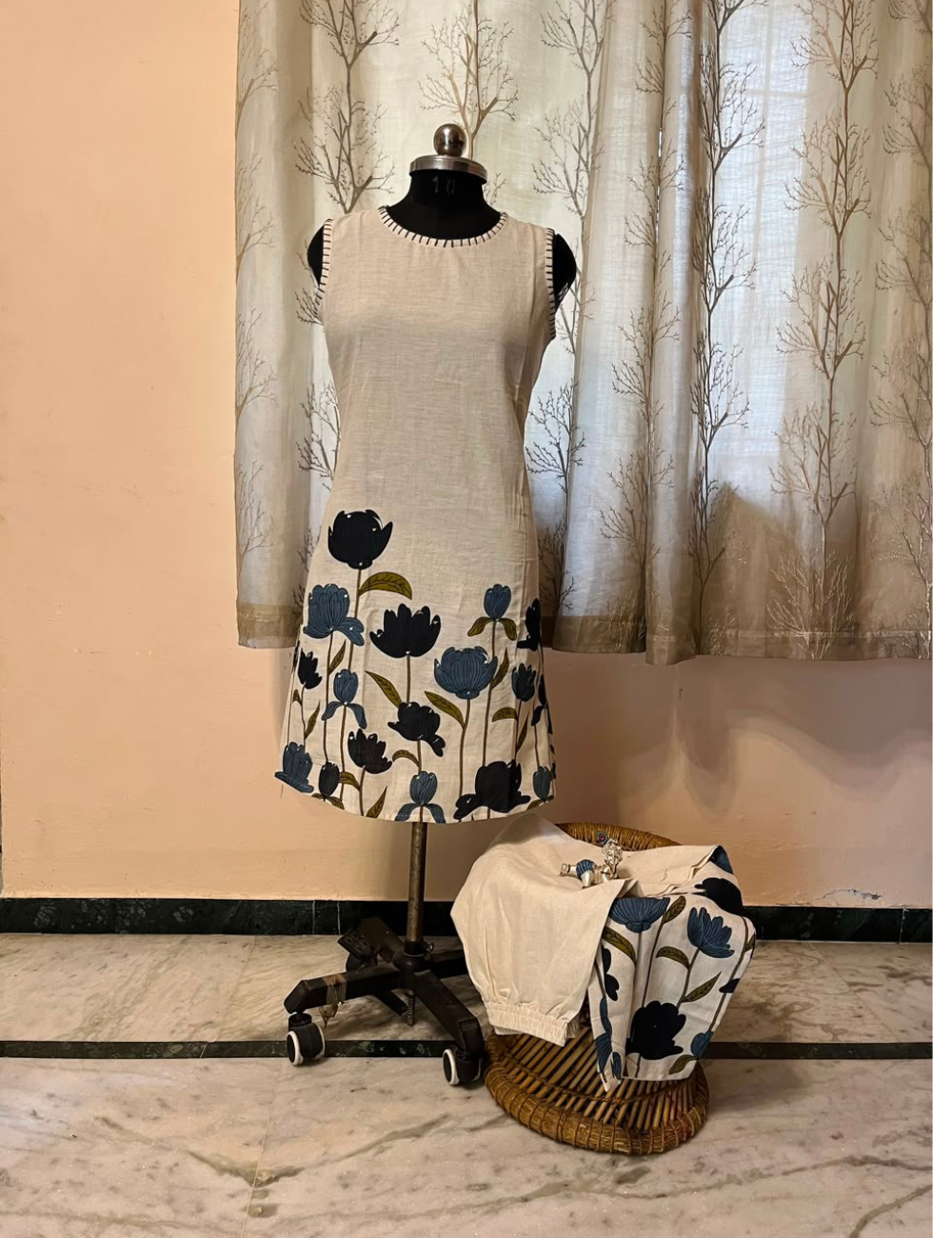Cream Khadi Sleeveless Kurthi and Pant set