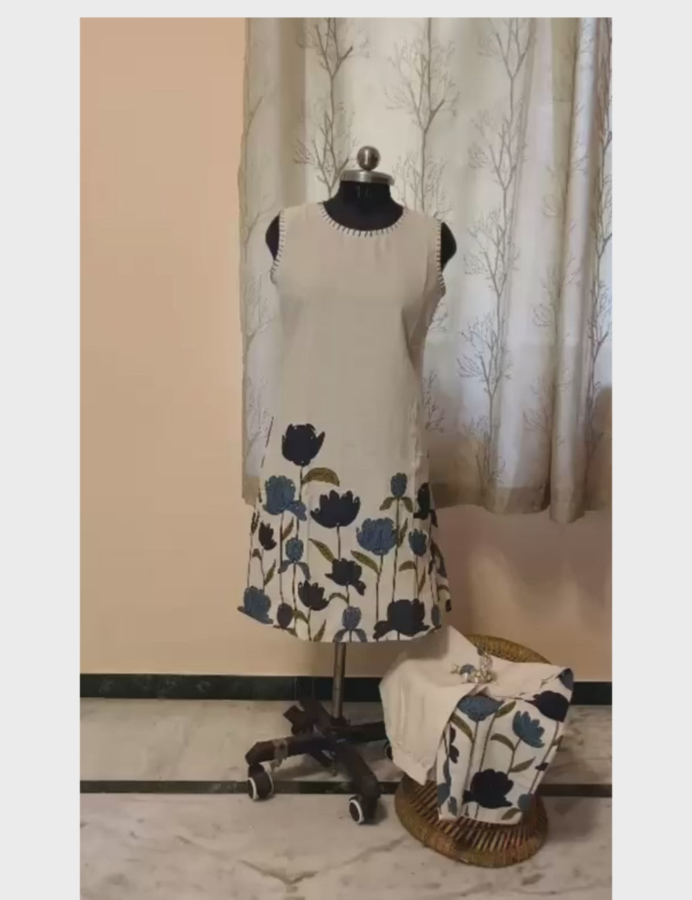Cream Khadi Sleeveless Kurthi and Pant set